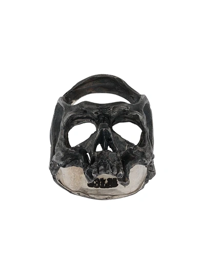 13 Lucky Monkey Hammered Skull Ring In Silver