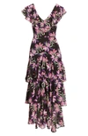 Wayf Chelsea Tiered Ruffle Maxi Dress In Black Bird Of Paradise