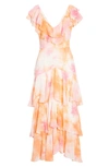 Wayf Chelsea Tiered Ruffle Maxi Dress In Passion Tie Dye