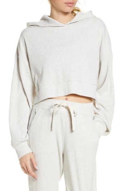 Alo Yoga Muse Ribbed Crop Hoodie In Bone Heather