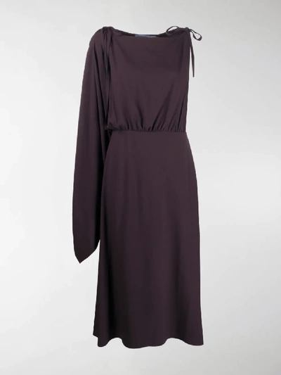 Prada Asymmetric Midi Dress In Brown