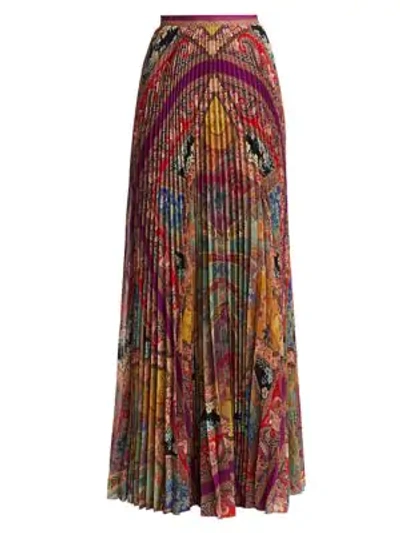 Etro Devon Stained Glass Pleated Maxi Skirt In Pink