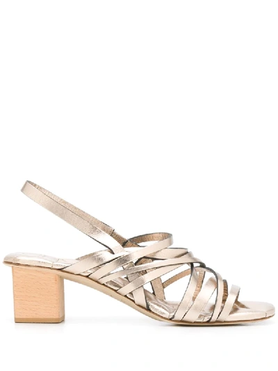 Del Carlo Strappy Block Heel Sandals In Gold