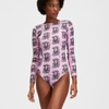 La Doublej Printed Longsleeve Swimsuit In Mini Demeter