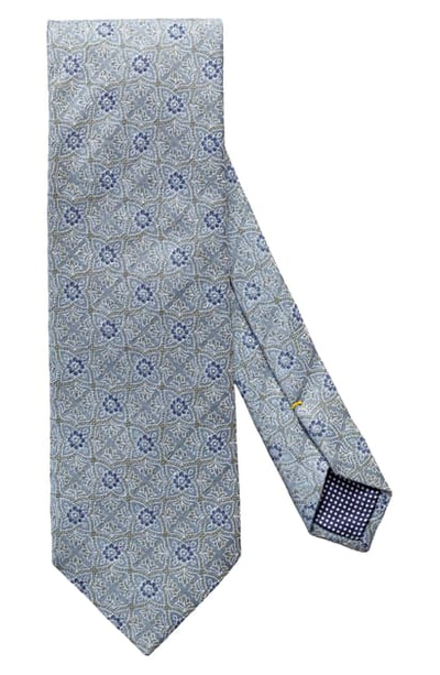 Eton Geometric Silk & Linen Tie In Blue