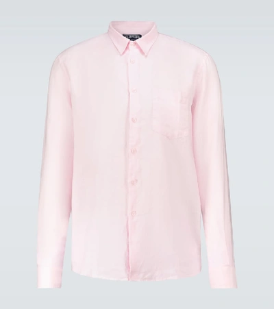 Vilebrequin Caroubis Solid Shirt In Linen In Pink