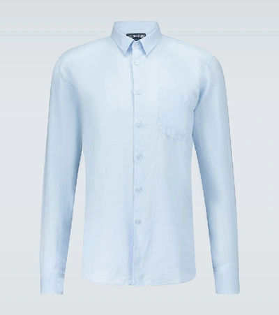 Vilebrequin Linen Solid Classic Fit Shirt In Blue
