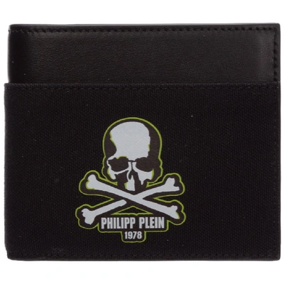 Philipp Plein Men's Genuine Leather Wallet Credit Card Bifold  Skull In Black
