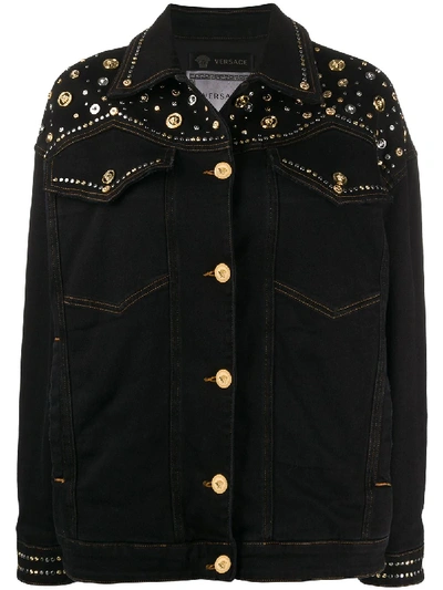 Versace Western Studded Denim Jacket In Black
