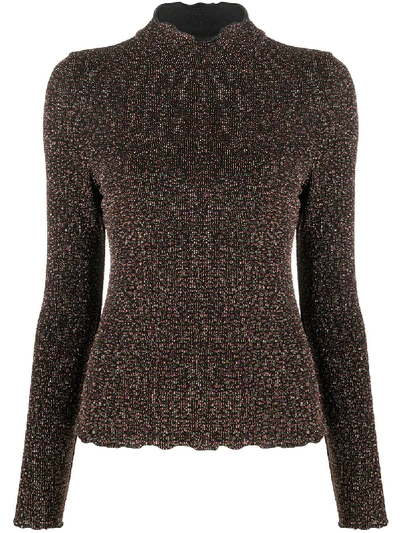 Sjyp Metallic Roll Neck Top In Black