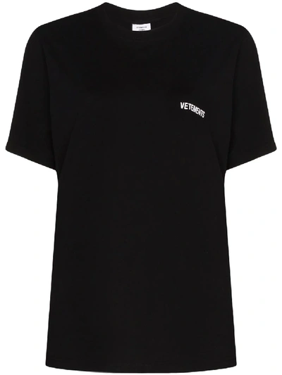 Vetements Logo Printed Cotton Jersey T-shirt In Black