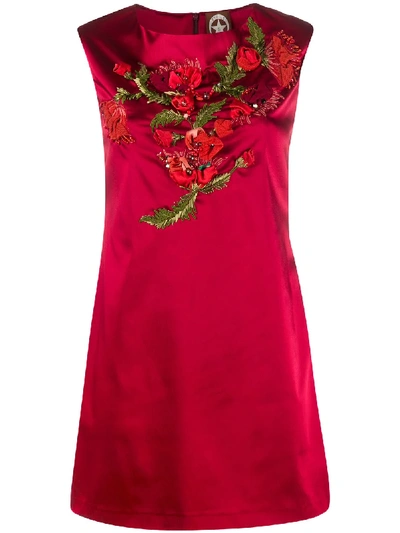 Pre-owned A.n.g.e.l.o. Vintage Cult 1990s Floral-embroidered Shift Dress In Red