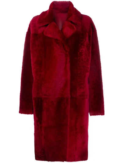Drome Montone Long Coat In Red