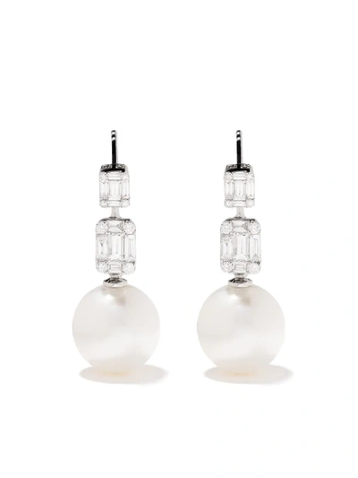 Yoko London 18kt White Gold Starlight South Sea Pearl And Diamond Earrings In 7