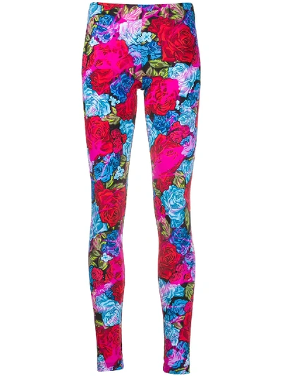 Versace Tie-dye Rose Print Leggings In Multicolour