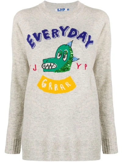 Sjyp Sequin Embroidered Jumper In Grey