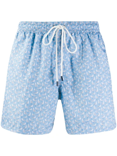 Fedeli Bird Print Swim Shorts In Blue