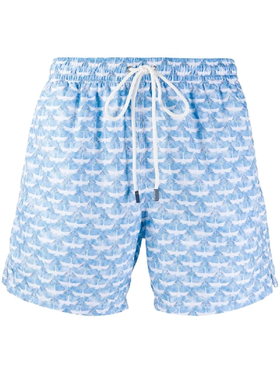 Fedeli Bird Print Swim Shorts In Blue