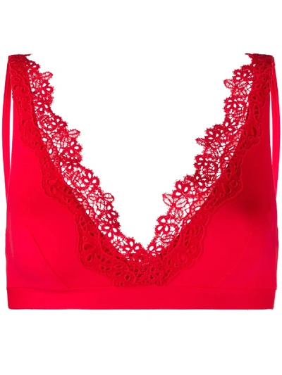 Ermanno Scervino Lace-trimmed Bikini Top In Red