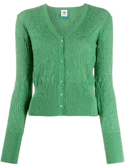 M Missoni Warped Knit Cardigan In Green