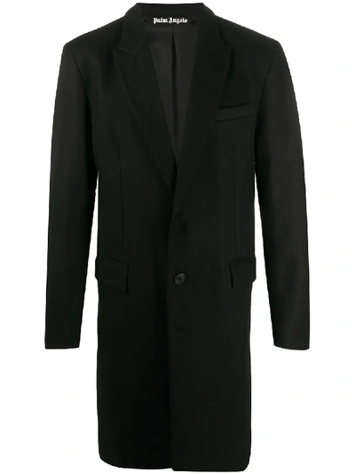 Palm Angels Single-breasted Wool-blend Overcoat In Black,white