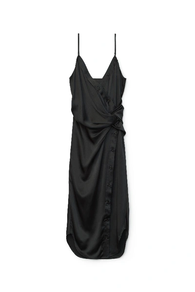 Alexander Wang Draped Silk Satin Midi Dress In Black