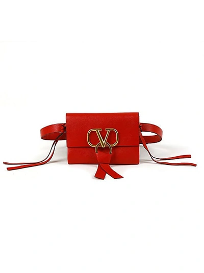 Valentino Garavani V Ring Smooth Leather Belt Bag In Rouge Pure