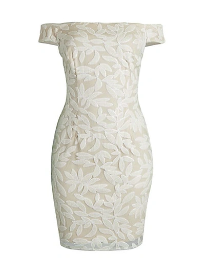Adrianna Papell Sequin Off-the-shoulder Sheath Dress In Ivory Pale Shell