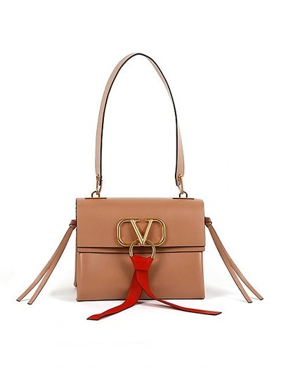 Valentino Garavani Small V-ring Leather Shoulder Bag In Beige