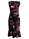 ADRIANNA PAPELL WATERCOLOR LILIES FLOUNCE DRESS,0400012624937