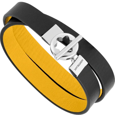 Montblanc Double-faced Leather Bracelet With Stainless Steel Snowcap Closure In Yellow