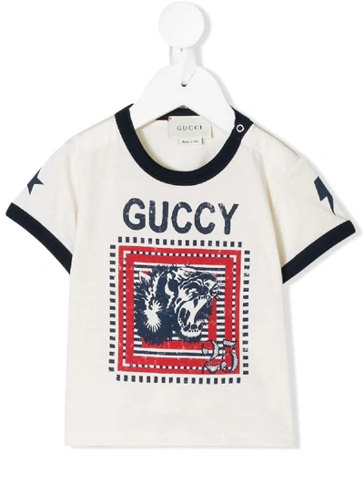 Gucci Babies' Guccy Logo Print T-shirt In White