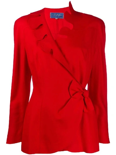 Pre-owned Mugler Scalloped Neck Wrap Jacket In Red