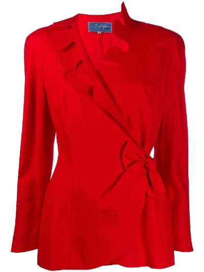 Pre-owned Mugler 扇贝领裹身夹克 In Red