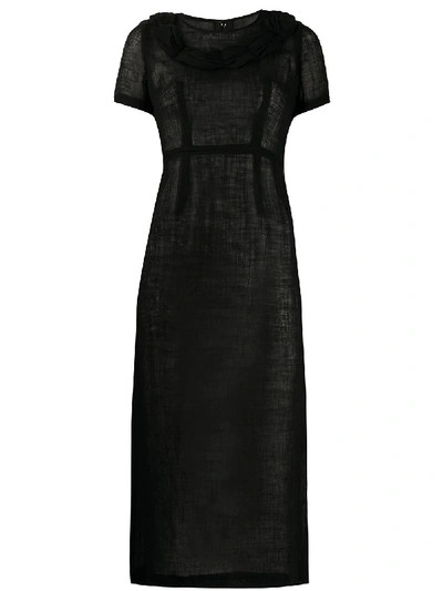 Pre-owned Comme Des Garçons 2000 Ruffled Neck Sheer Dress In Black