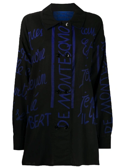 Pre-owned Jc De Castelbajac 1980s Handwriting Print Oversized Shirt In Black