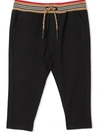 Burberry Icon Stripe Drawstring Trousers In Black