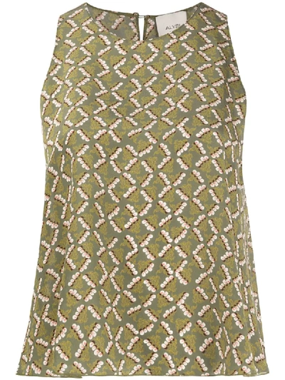 Alysi Abstract Pattern Silk Cropped Top In Green