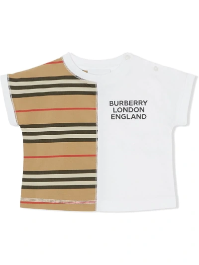 Burberry Babies' Icon Stripe 拼接t恤 In White