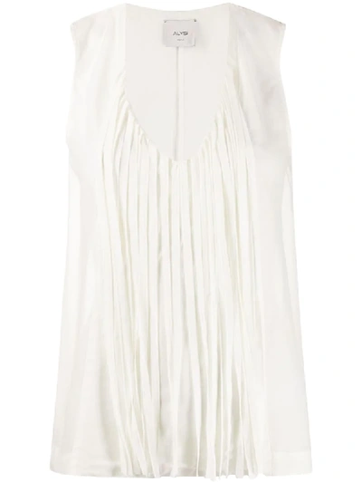 Alysi Fringed Panel Sheer Waistcoat Top In White