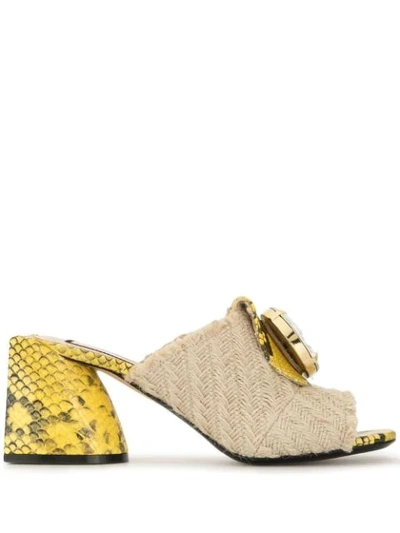 N°21 Jute And Snakeskin Effect Mules In Neutrals