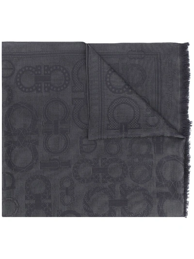Ferragamo Embroidered Gancini Pattern Foulard In Grey