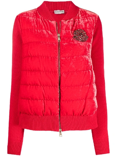 Moncler Padded-body Beaded-logo Jacket In Red