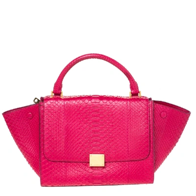 Pre-owned Celine Magenta Python Small Trapeze Bag In Pink