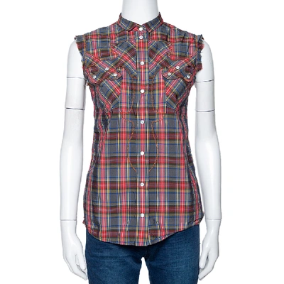 Pre-owned Dolce & Gabbana Grey & Red Plaid Cotton Sleeveless Button Front Shirt S