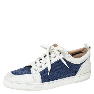 Pre-owned Christian Louboutin White/blue Leather And Knit Fabric Ac Rantulow Sneakers Size 43