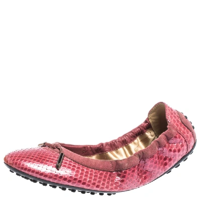 Pre-owned Tod's Pink Python Leather Scrunch Ballet Flats Size 38