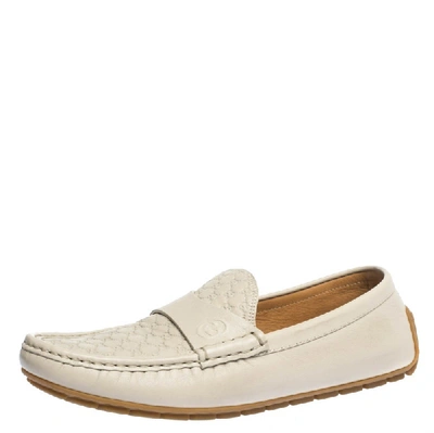 Pre-owned Gucci Ssima Leather Slip On Loafers Size 39 In White