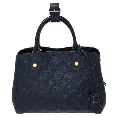 Pre-owned Louis Vuitton Marine Rouge Monogram Empreinte Leather Montaigne Bb Bag In Blue