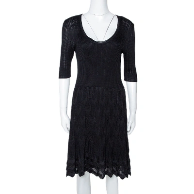 Pre-owned M Missoni Black Zig Zag Textured Knit A Line Dress L